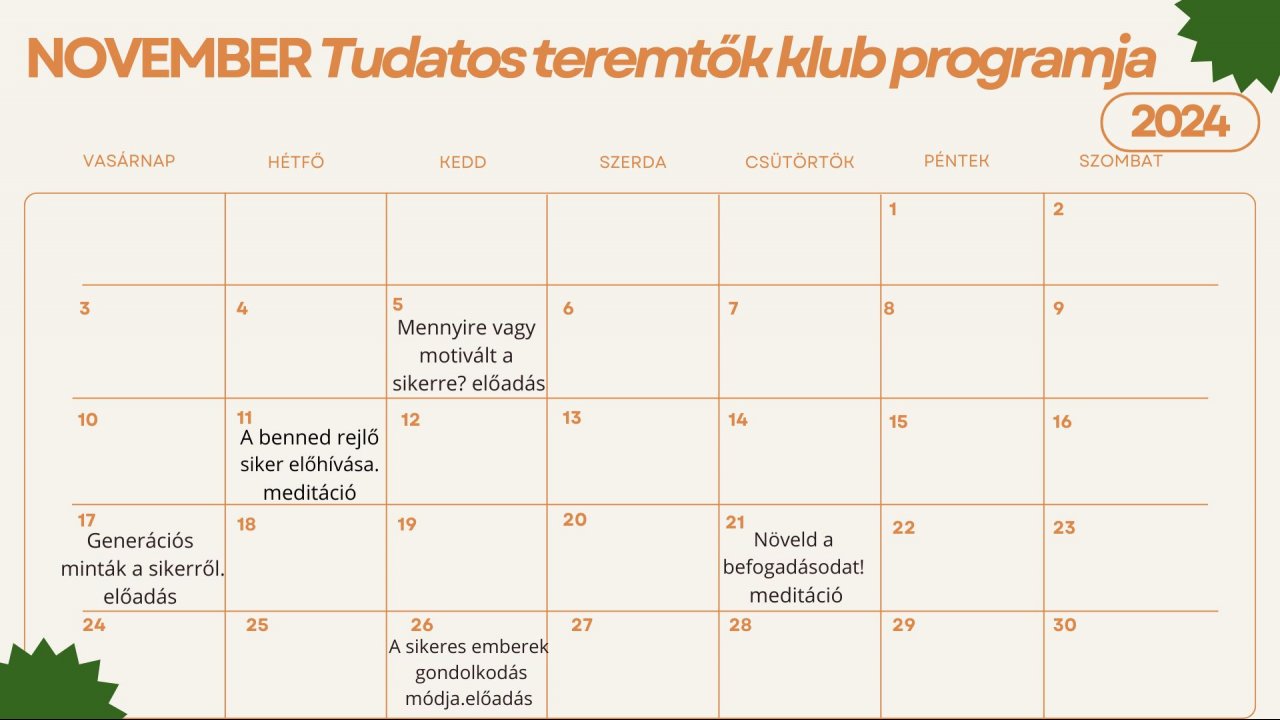 Tudatos teremtők klub novemberi előadások