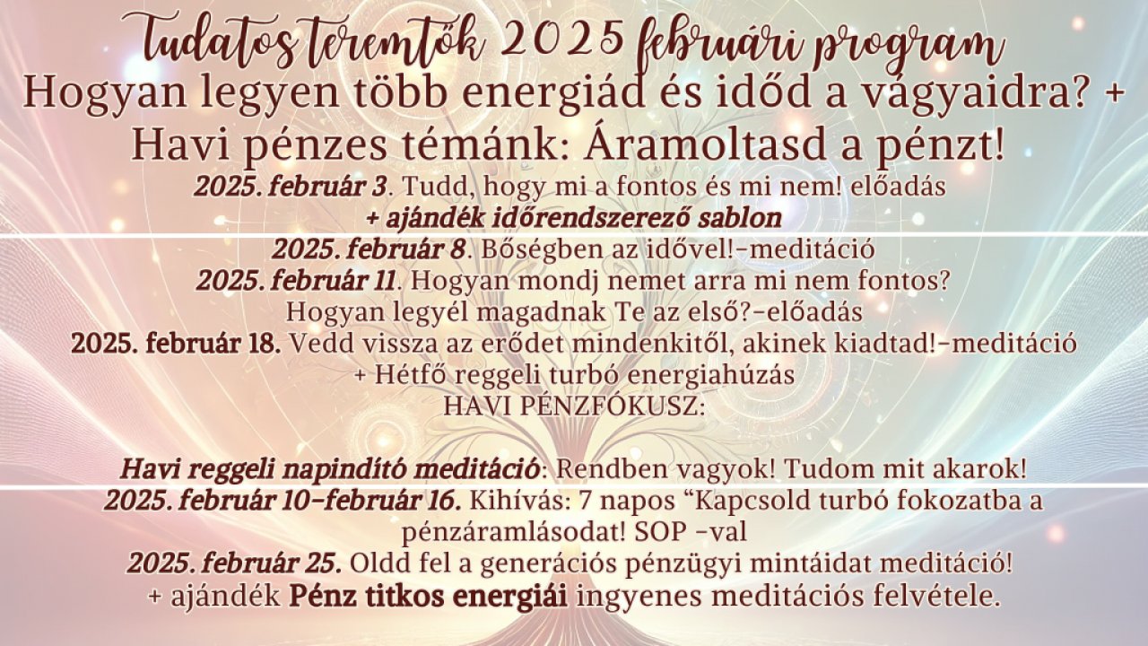 Tudatos teremtők klub 2025 februári előadások